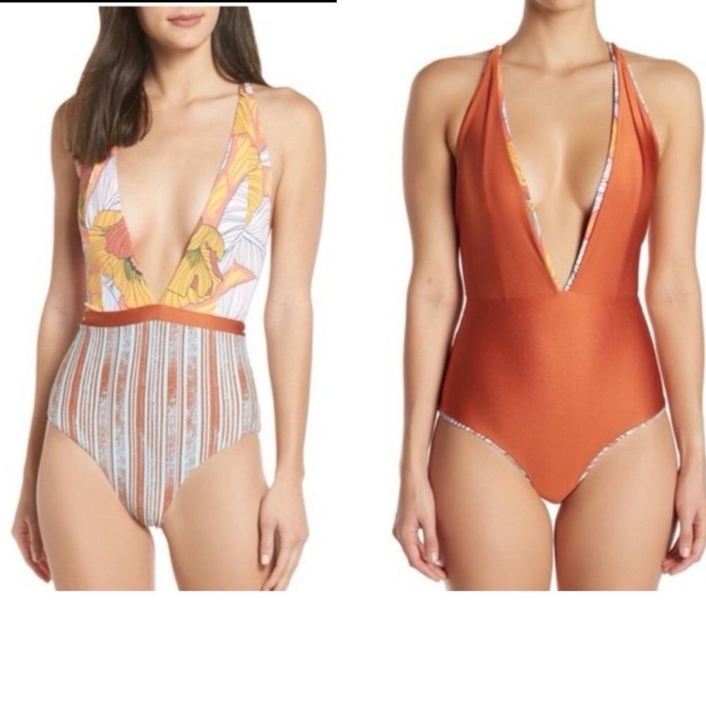Maaji Rainbow Chromatic Floral Stripe Reversible One Piece Swimsuit S NWOT